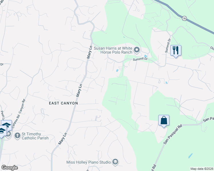 map of restaurants, bars, coffee shops, grocery stores, and more near 2860 Eastview Terrace in Escondido