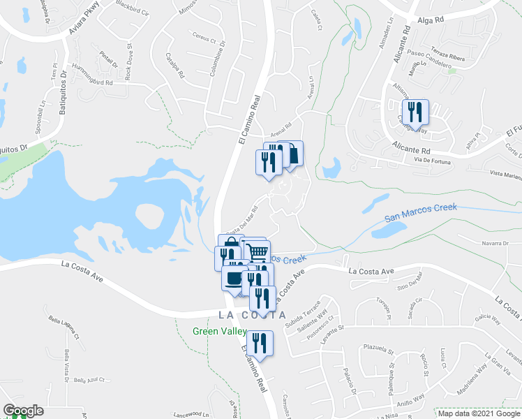 map of restaurants, bars, coffee shops, grocery stores, and more near 2003 Costa Del Mar Road in Carlsbad