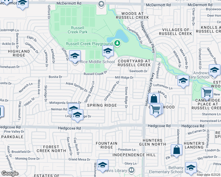 map of restaurants, bars, coffee shops, grocery stores, and more near 3212 Spring Grove Drive in Plano