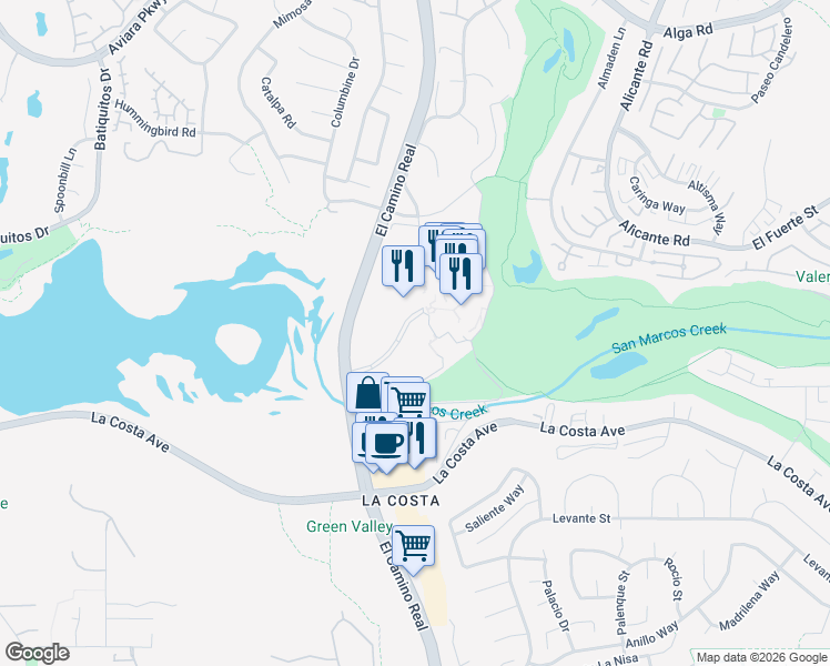 map of restaurants, bars, coffee shops, grocery stores, and more near 2003 Costa Del Mar Road in Carlsbad