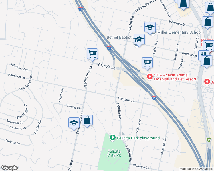 map of restaurants, bars, coffee shops, grocery stores, and more near 950 Hamilton Lane in Escondido