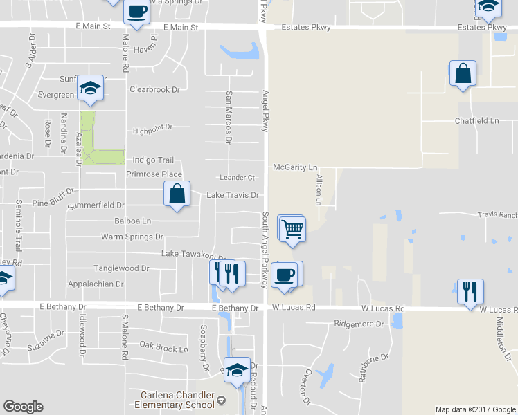 map of restaurants, bars, coffee shops, grocery stores, and more near 1827 Caddo Lake Drive in Allen