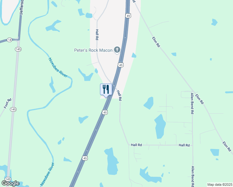 map of restaurants, bars, coffee shops, grocery stores, and more near 858 Hall Road in Macon