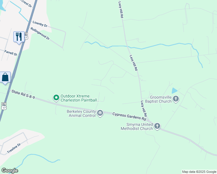 map of restaurants, bars, coffee shops, grocery stores, and more near 335 Winford Court in Moncks Corner
