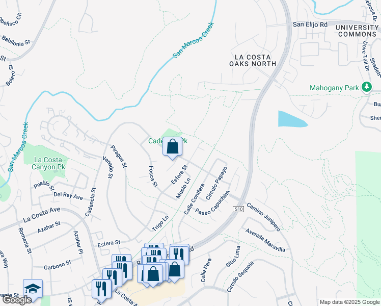 map of restaurants, bars, coffee shops, grocery stores, and more near 7241 Esfera Street in Carlsbad