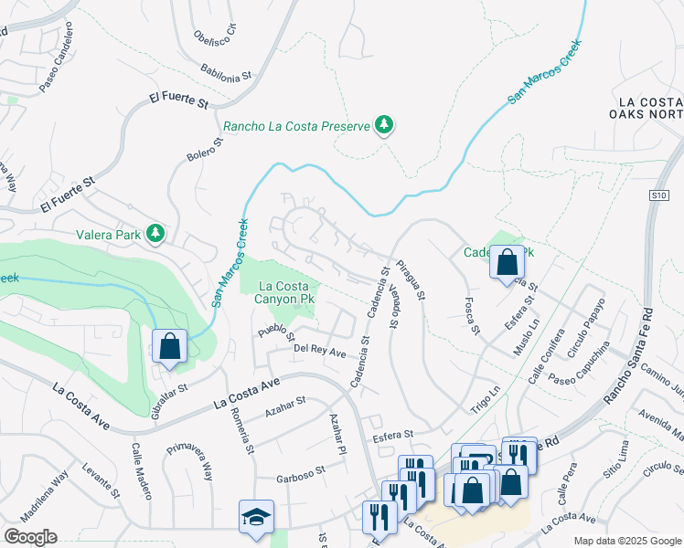 map of restaurants, bars, coffee shops, grocery stores, and more near 3111 Calle Fuego in Carlsbad