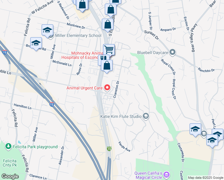 map of restaurants, bars, coffee shops, grocery stores, and more near in Escondido