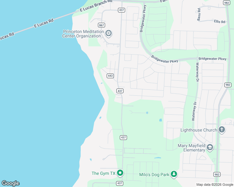 map of restaurants, bars, coffee shops, grocery stores, and more near 5856 County Road 437 in Princeton