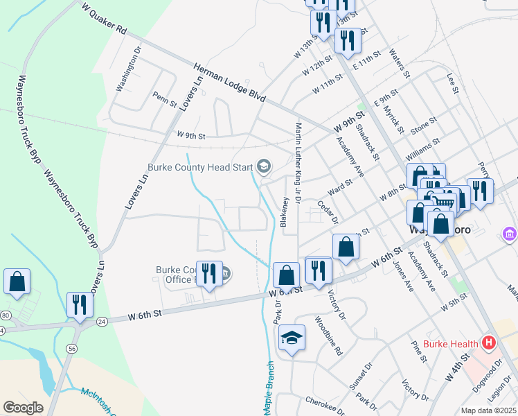 map of restaurants, bars, coffee shops, grocery stores, and more near 210 Independence Drive in Waynesboro