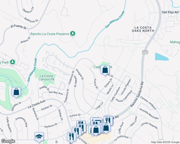 map of restaurants, bars, coffee shops, grocery stores, and more near 3219 Fosca Street in Carlsbad