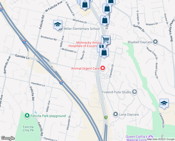 map of restaurants, bars, coffee shops, grocery stores, and more near 2050 Sikokis Place in Escondido