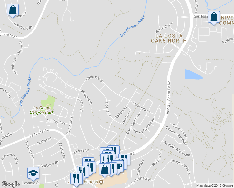 map of restaurants, bars, coffee shops, grocery stores, and more near 3310 Cadencia Street in Carlsbad