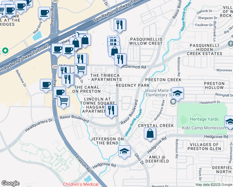 map of restaurants, bars, coffee shops, grocery stores, and more near 8045 Ohio Drive in Plano