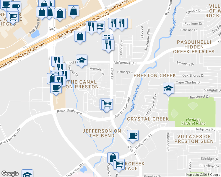 map of restaurants, bars, coffee shops, grocery stores, and more near 8055 Ohio Drive in Plano