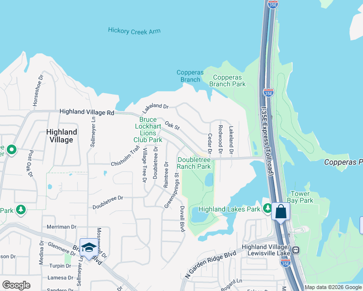 map of restaurants, bars, coffee shops, grocery stores, and more near 217 Shade tree Street in Highland Village