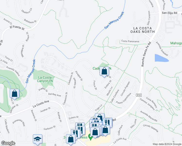 map of restaurants, bars, coffee shops, grocery stores, and more near 3235 Fosca Street in Carlsbad