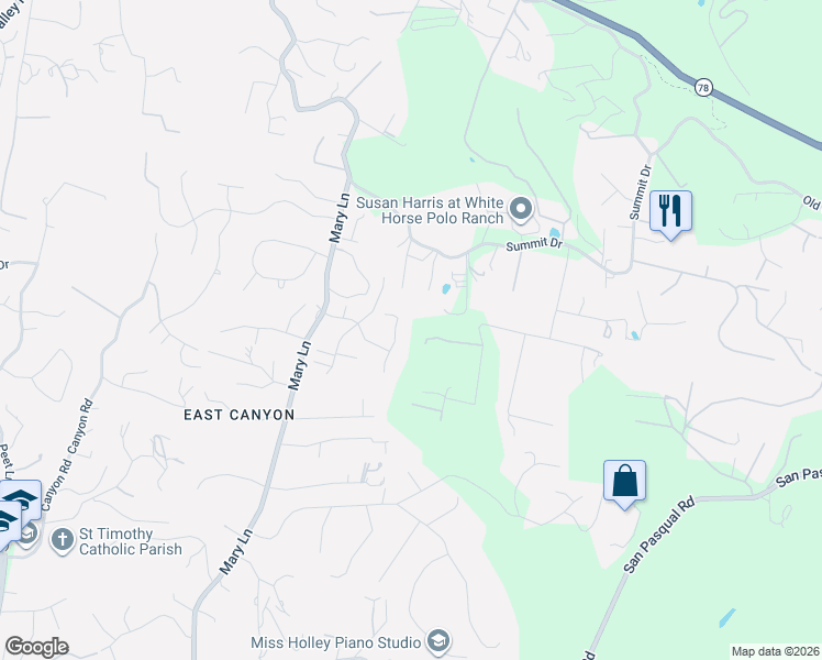 map of restaurants, bars, coffee shops, grocery stores, and more near 2728 Eastview Terrace in Escondido