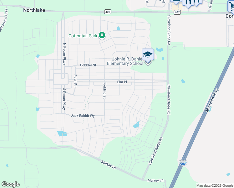 map of restaurants, bars, coffee shops, grocery stores, and more near 2301 Shorthorn Drive in Northlake