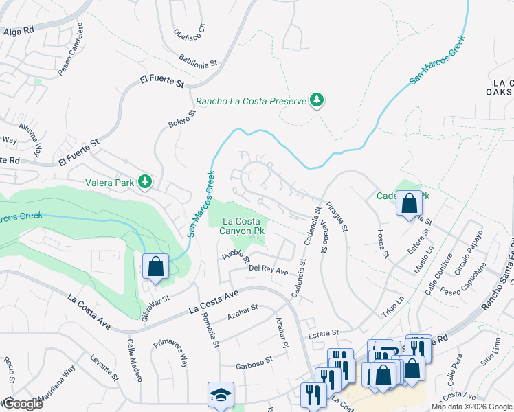 map of restaurants, bars, coffee shops, grocery stores, and more near 3154 Vista Rica in Carlsbad