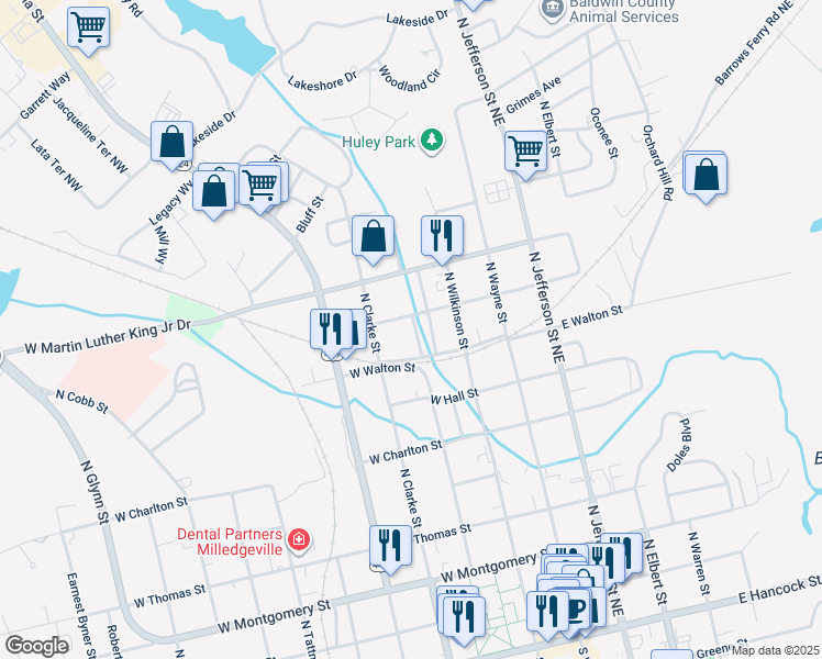 map of restaurants, bars, coffee shops, grocery stores, and more near 830 North Liberty Street in Milledgeville