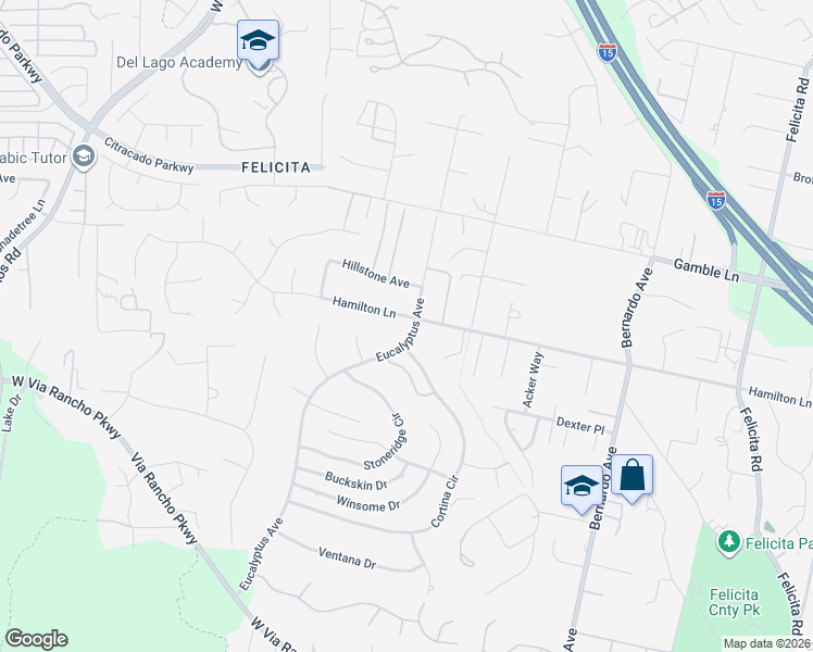 map of restaurants, bars, coffee shops, grocery stores, and more near 1553 Hamilton Lane in Escondido