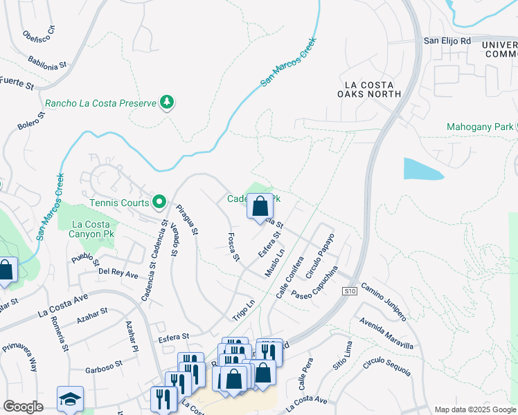 map of restaurants, bars, coffee shops, grocery stores, and more near 3310 Cadencia Street in Carlsbad