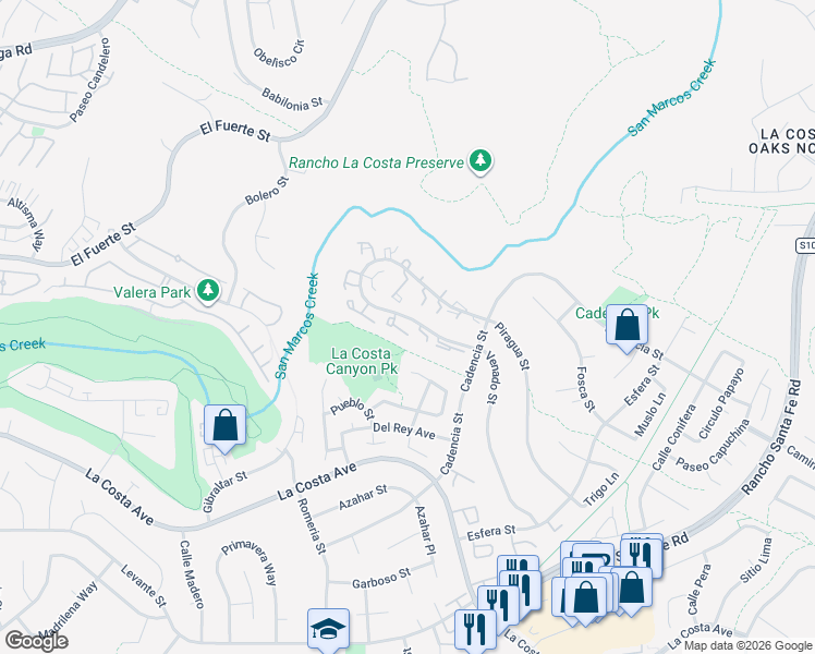 map of restaurants, bars, coffee shops, grocery stores, and more near 3111 Calle Fuego in Carlsbad