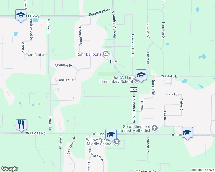 map of restaurants, bars, coffee shops, grocery stores, and more near 12 Estates Road in Allen