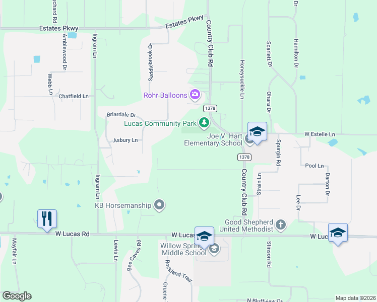 map of restaurants, bars, coffee shops, grocery stores, and more near 12 Estates Road in Allen