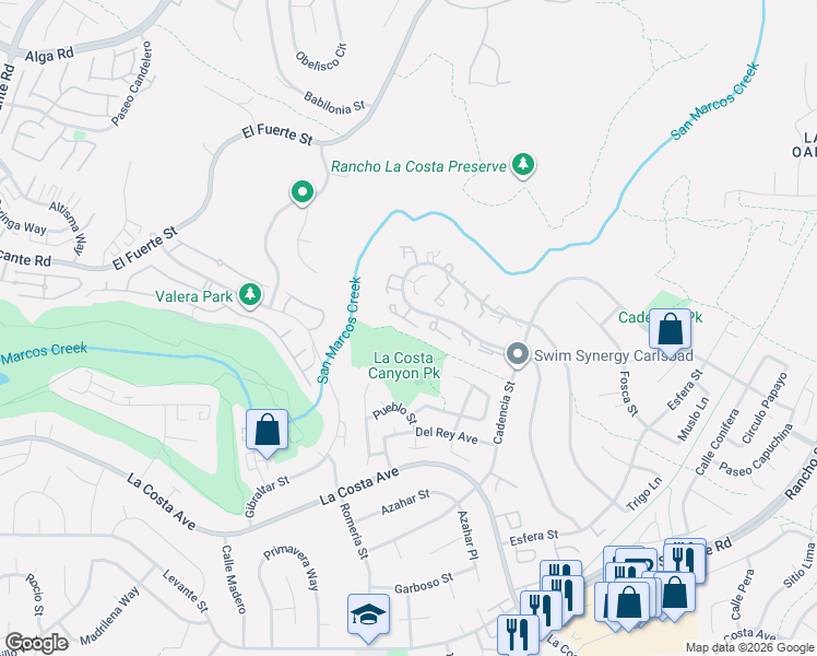map of restaurants, bars, coffee shops, grocery stores, and more near 3154 Vista Rica in Carlsbad