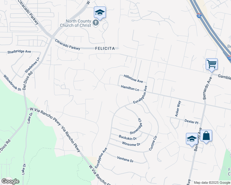 map of restaurants, bars, coffee shops, grocery stores, and more near 1683 Cambria Place in Escondido
