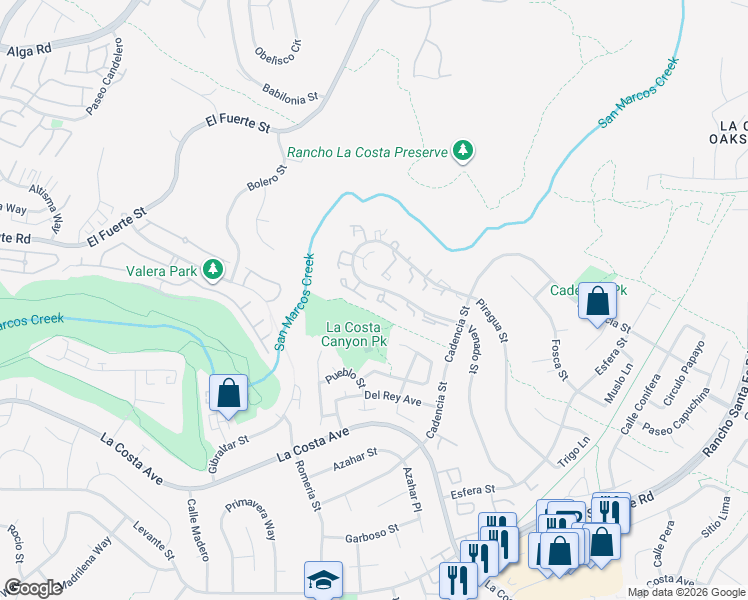 map of restaurants, bars, coffee shops, grocery stores, and more near 3154 Vista Rica in Carlsbad