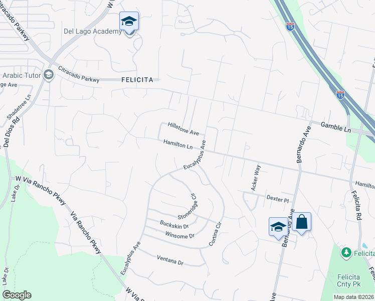 map of restaurants, bars, coffee shops, grocery stores, and more near 1553 Hamilton Lane in Escondido