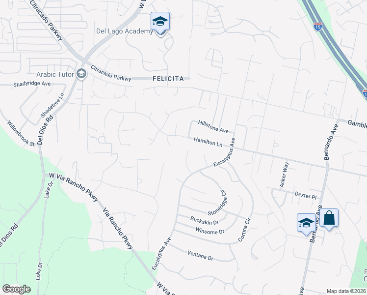 map of restaurants, bars, coffee shops, grocery stores, and more near 1683 Cambria Place in Escondido