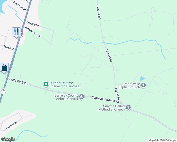 map of restaurants, bars, coffee shops, grocery stores, and more near 335 Winford Court in Moncks Corner