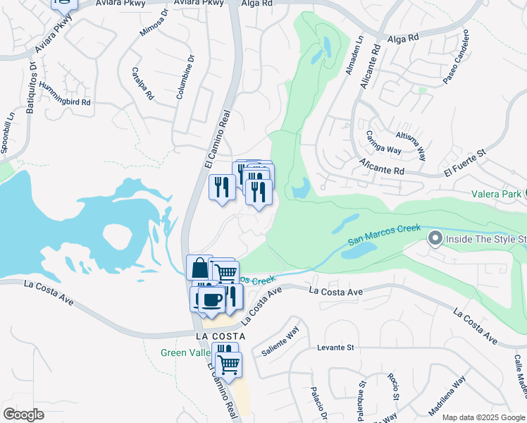 map of restaurants, bars, coffee shops, grocery stores, and more near 2100 Costa Del Mar Road in Carlsbad