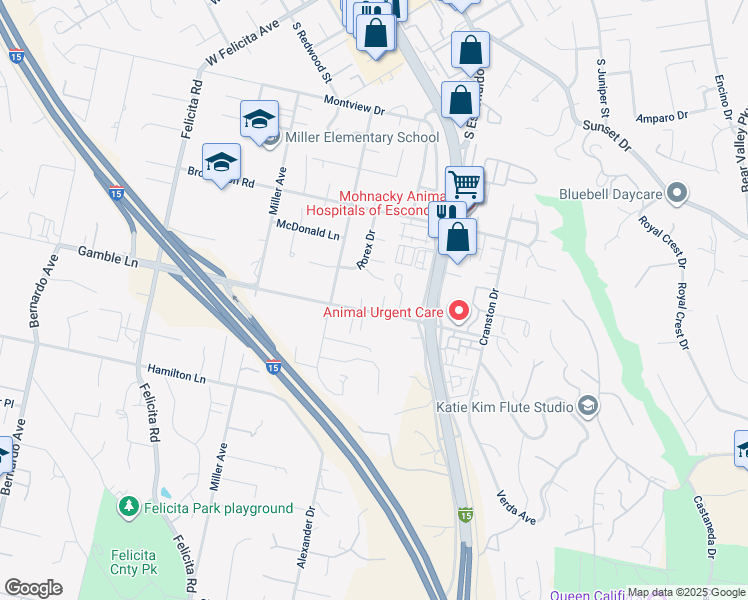 map of restaurants, bars, coffee shops, grocery stores, and more near 2050 Sikokis Pl in Escondido