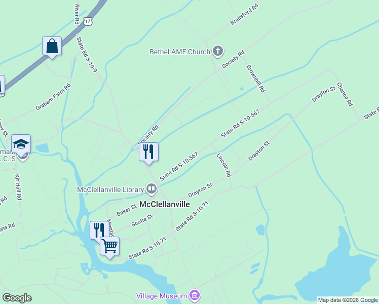 map of restaurants, bars, coffee shops, grocery stores, and more near 360 Mercantile Road in McClellanville