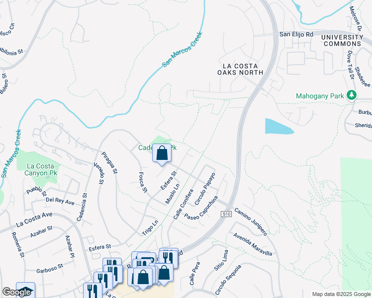 map of restaurants, bars, coffee shops, grocery stores, and more near 7241 Esfera Street in Carlsbad