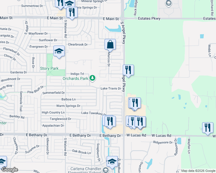 map of restaurants, bars, coffee shops, grocery stores, and more near 1811 Lake Travis Dr in Allen