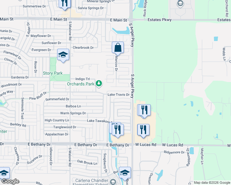 map of restaurants, bars, coffee shops, grocery stores, and more near 1811 Lake Travis Drive in Allen