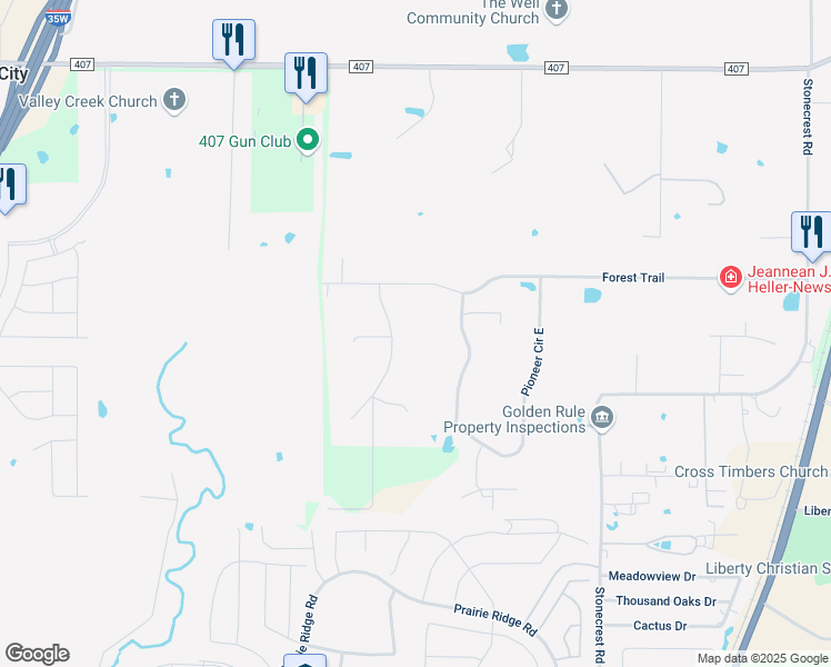 map of restaurants, bars, coffee shops, grocery stores, and more near 825 Prairie Trail in Argyle
