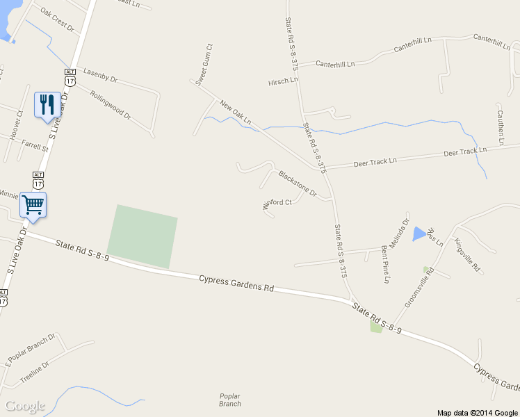 map of restaurants, bars, coffee shops, grocery stores, and more near 333 Blackstone Drive in Moncks Corner