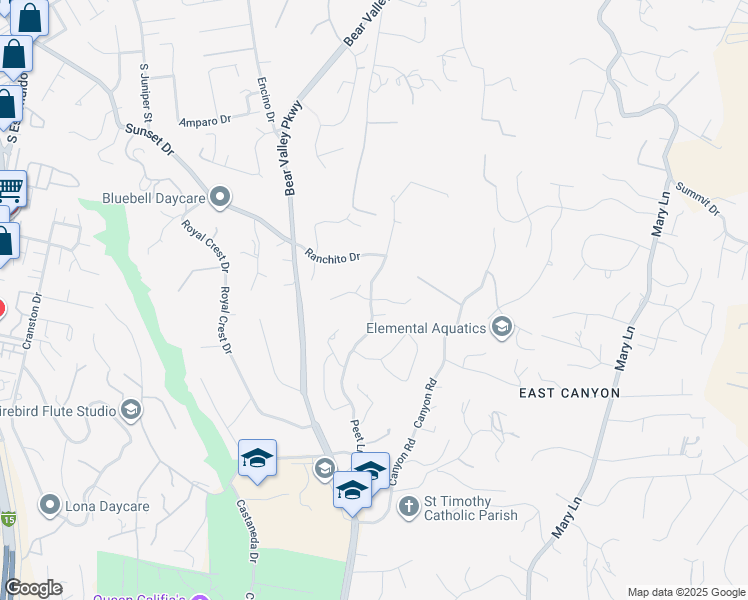 map of restaurants, bars, coffee shops, grocery stores, and more near 2456 Coral Ridge Glen in Escondido