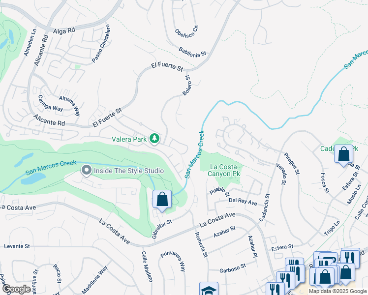 map of restaurants, bars, coffee shops, grocery stores, and more near 2945 Sondra Court in Carlsbad