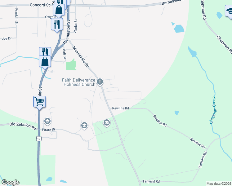 map of restaurants, bars, coffee shops, grocery stores, and more near 532 Martin Luther King Junior Circle in Zebulon