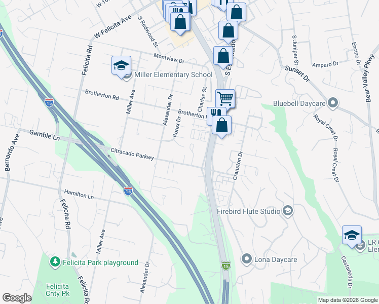 map of restaurants, bars, coffee shops, grocery stores, and more near 440 West Citracado Parkway in Escondido