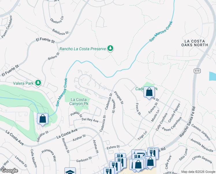 map of restaurants, bars, coffee shops, grocery stores, and more near 3188 Piragua Street in Carlsbad