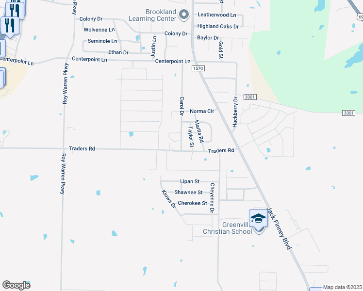 map of restaurants, bars, coffee shops, grocery stores, and more near 7801 Carol Drive in Greenville