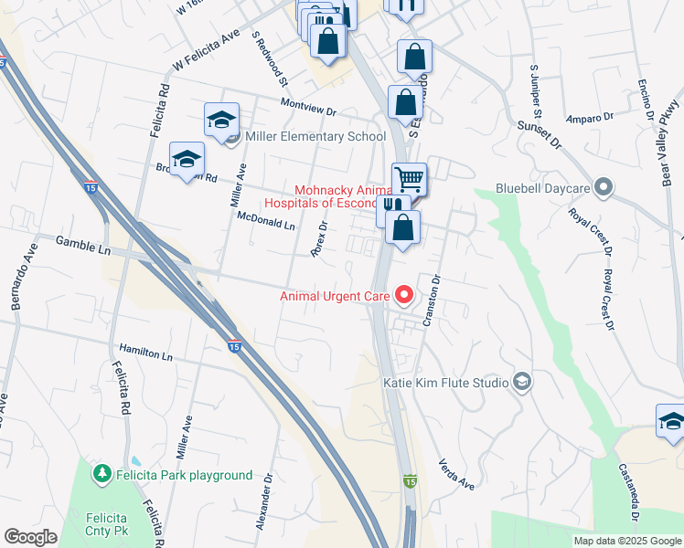 map of restaurants, bars, coffee shops, grocery stores, and more near 2050 Sikokis Place in Escondido